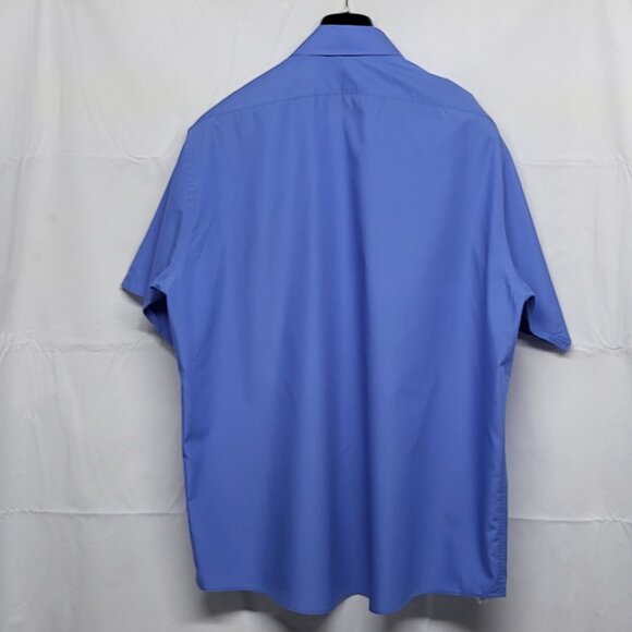 Arrow Mens Dress Shirt Half Sleeve XL 17.5 Button up Poplin Wrinkle Free Blue - Picture 7 of 12